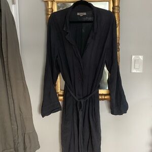 FLAX 100% linen jacket . Belted , 2 side pockets , long sleeved, Navy blue